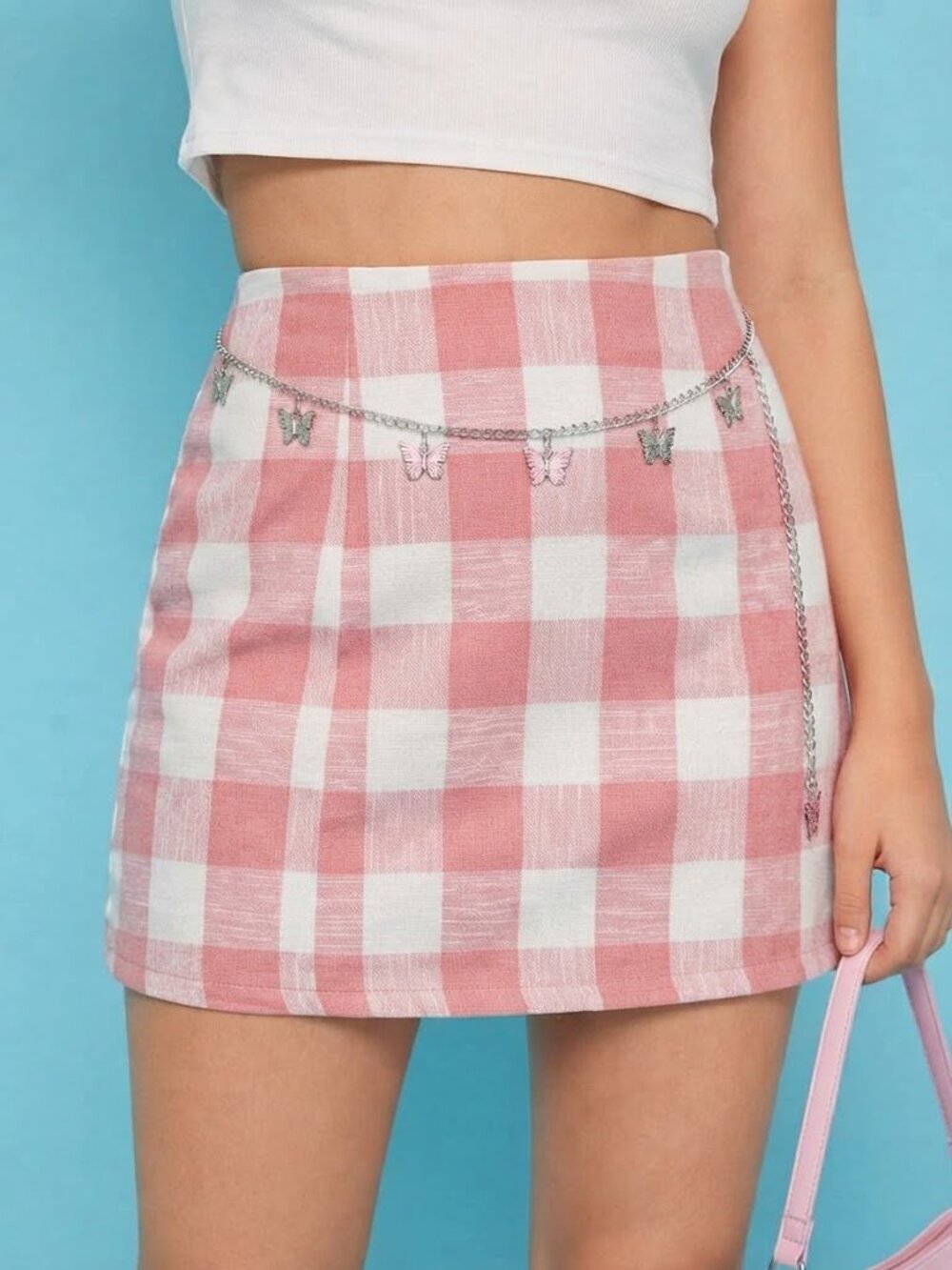 Forever 21 Pink & White Linen Blend Gingham Mini Skirt
